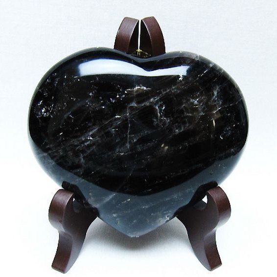 モリオン 純天然 黒水晶 ハート 置物 [t643-4738]