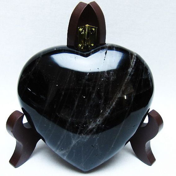 モリオン 純天然 黒水晶 ハート 置物[T643-4741]