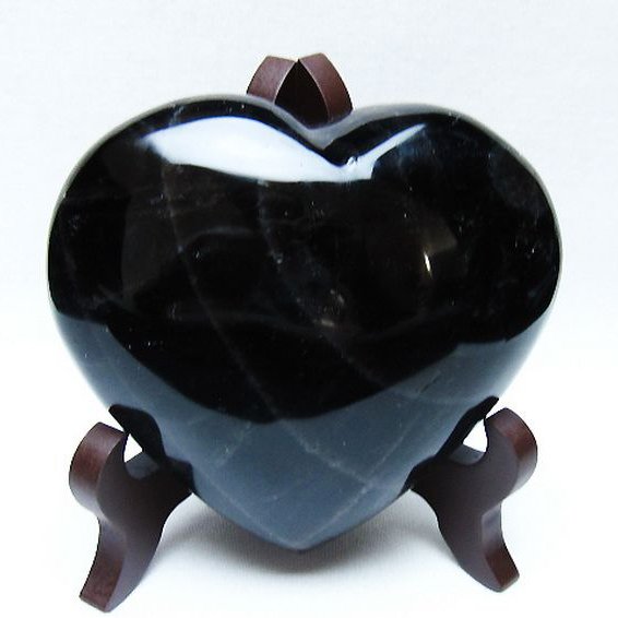 モリオン 純天然 黒水晶 ハート 置物[T643-4745]