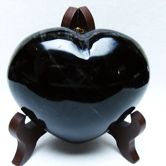 モリオン 純天然 黒水晶 ハート 置物 [t643-4754]