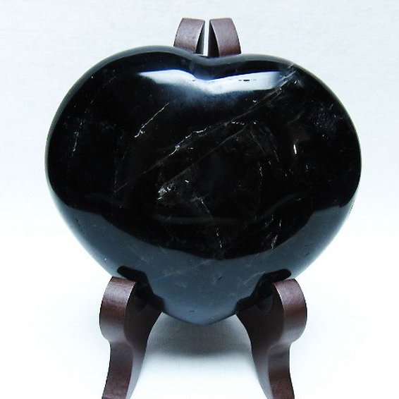 モリオン 純天然 黒水晶 ハート 置物[T643-4759]