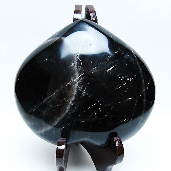 1.1Kg モリオン 純天然 黒水晶 ハート 置物[T643-4768]