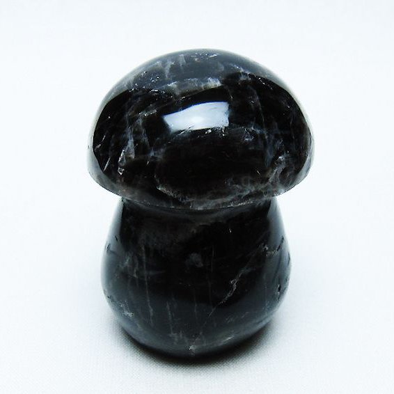 モリオン 純天然 黒水晶 きのこ 置物[T653-4108]