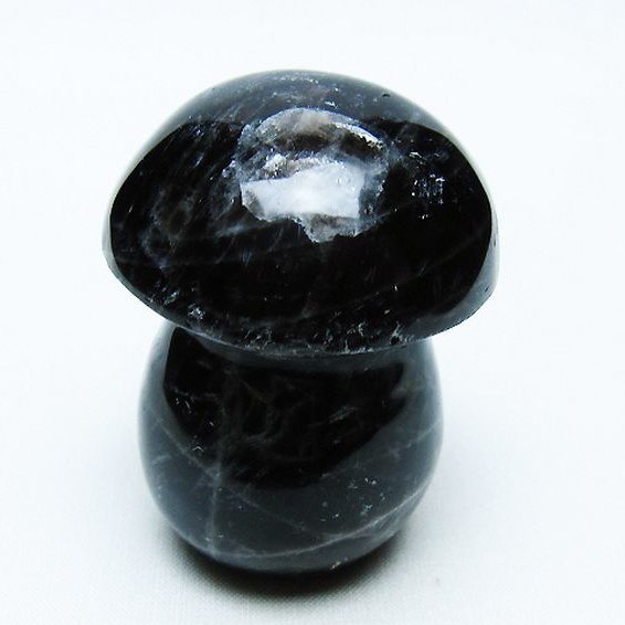 モリオン 純天然 黒水晶 きのこ 置物[T653-4119]
