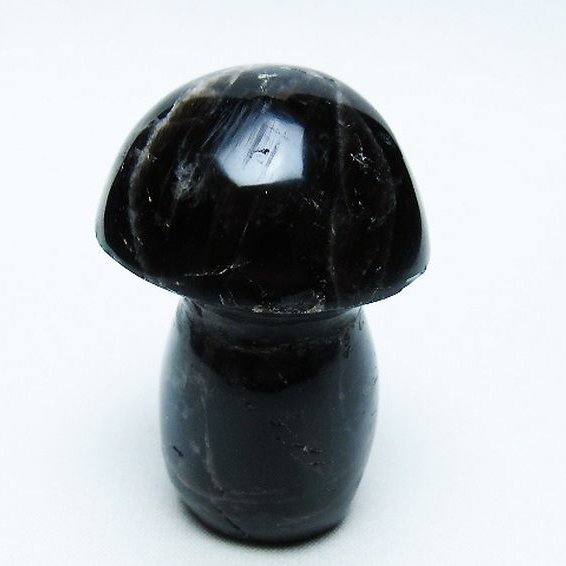 モリオン 純天然 黒水晶 きのこ 置物[T653-4125]