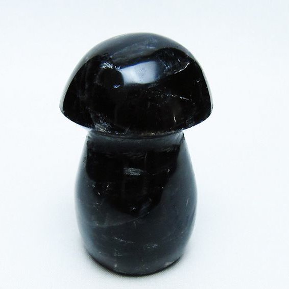 モリオン 純天然 黒水晶 きのこ 置物[T653-4158]