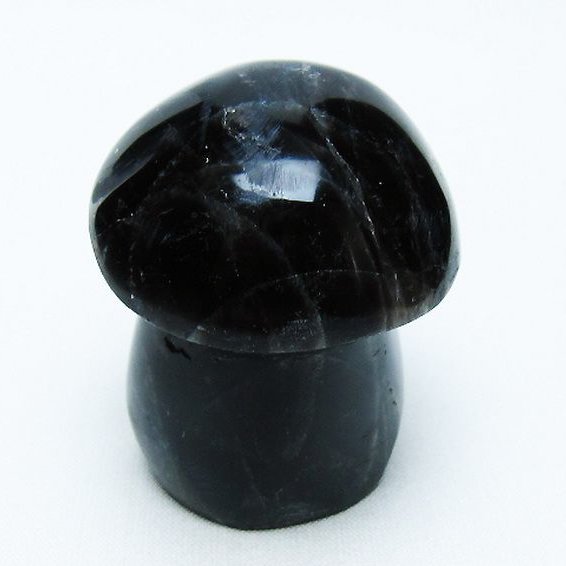 モリオン 純天然 黒水晶 きのこ 置物[T653-4182]