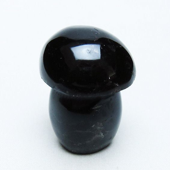 モリオン 純天然 黒水晶 きのこ 置物[T653-4209]