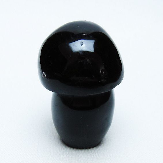モリオン 純天然 黒水晶 きのこ 置物[T653-4211]