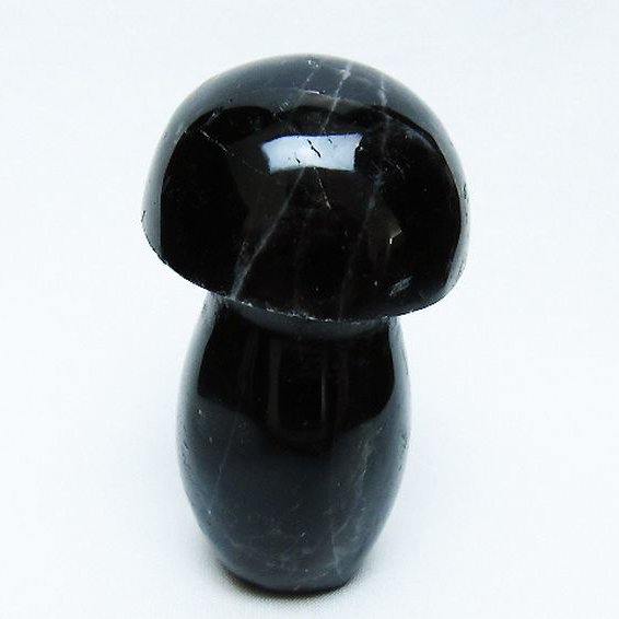 モリオン 純天然 黒水晶 きのこ 置物[T653-4310]