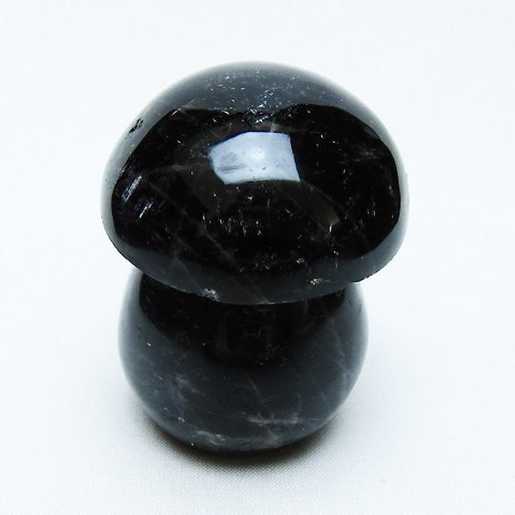モリオン 純天然 黒水晶 きのこ 置物[T653-4322]