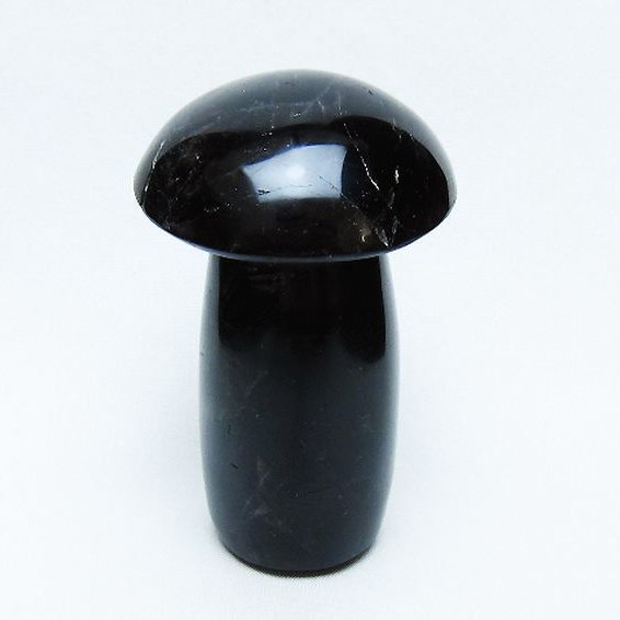 モリオン 純天然 黒水晶 きのこ 置物[T653-4340]