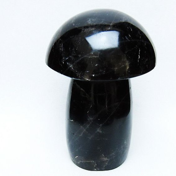 モリオン 純天然 黒水晶 きのこ 置物[T653-4345]