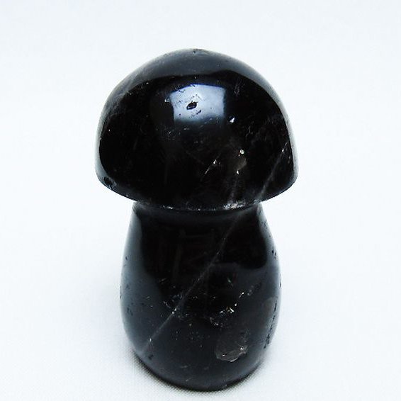 モリオン 純天然 黒水晶 きのこ 置物 [t653-4482]