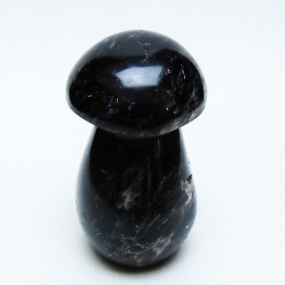 モリオン 純天然 黒水晶 きのこ 置物 [t653-4489]