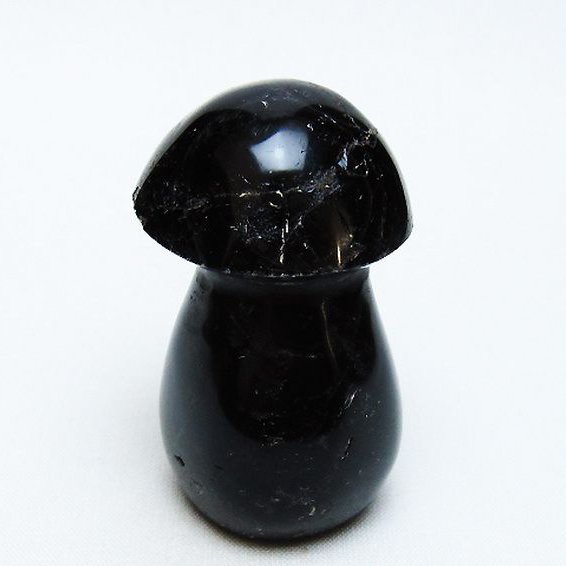 モリオン 純天然 黒水晶 きのこ 置物 [t653-4550]