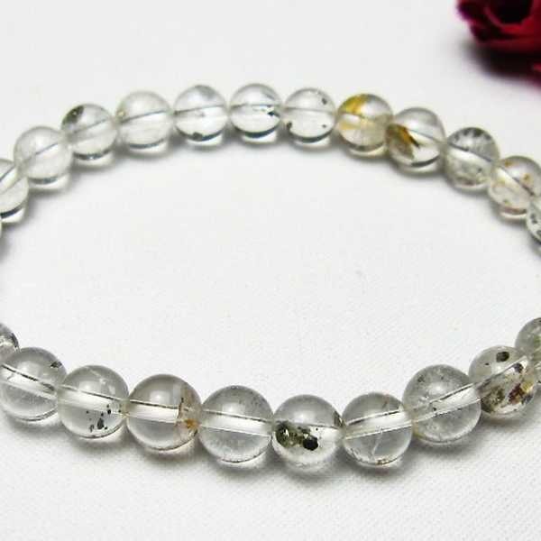 パイライト入り 水晶 ブレスレット 7mm [T669-375]