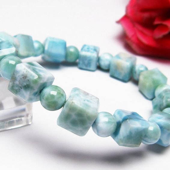 ラリマー キューブ+ラウンドビーズ ブレスレット 7mm [T7-20945]