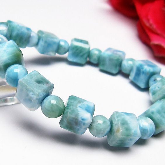 ラリマー キューブ+ラウンドビーズ ブレスレット 7mm [T7-20951]