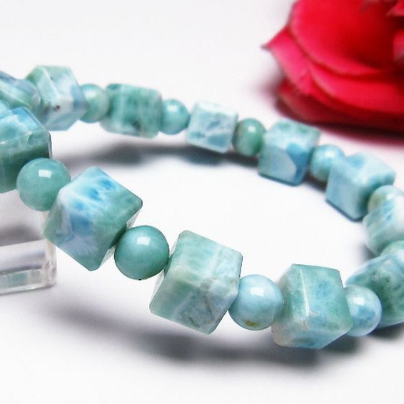 ラリマー キューブ+ラウンドビーズ ブレスレット 7mm [T7-20955]