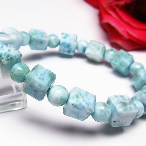 ラリマー キューブ+ラウンドビーズ ブレスレット 7mm [T7-20956]