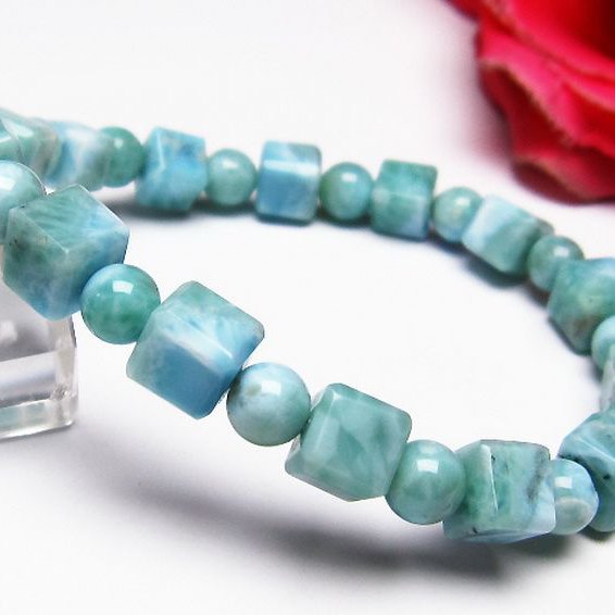 ラリマー キューブ+ラウンドビーズ ブレスレット 7mm [T7-20968]