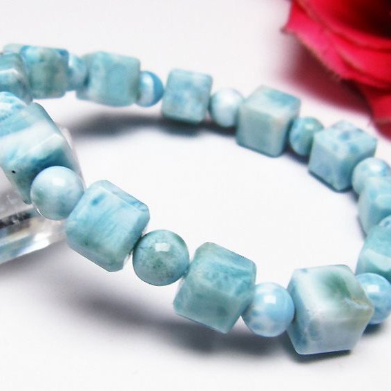 ラリマー キューブ+ラウンドビーズ ブレスレット 7mm [T7-20982]