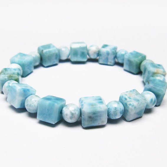 ラリマー キューブ+ラウンドビーズ  ブレスレット 7mm [T7-20985]