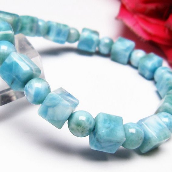 ラリマー キューブ+ラウンドビーズ ブレスレット 7mm [T7-20991]