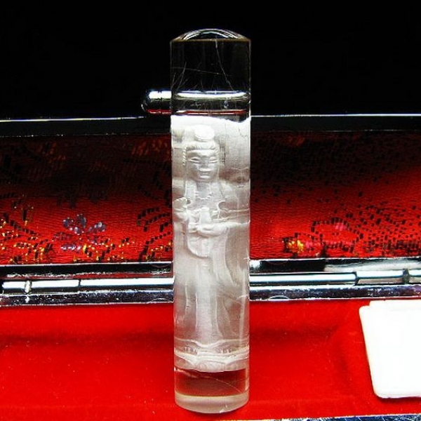 ルチル水晶中彫観音 印材　※別途料金で篆刻可能 12mm [T71-31]