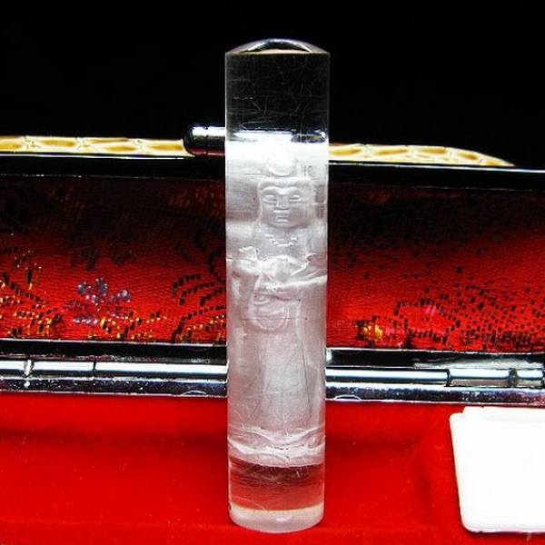 ルチル水晶 中彫 観音 観音 印材　12mm [T71-32]