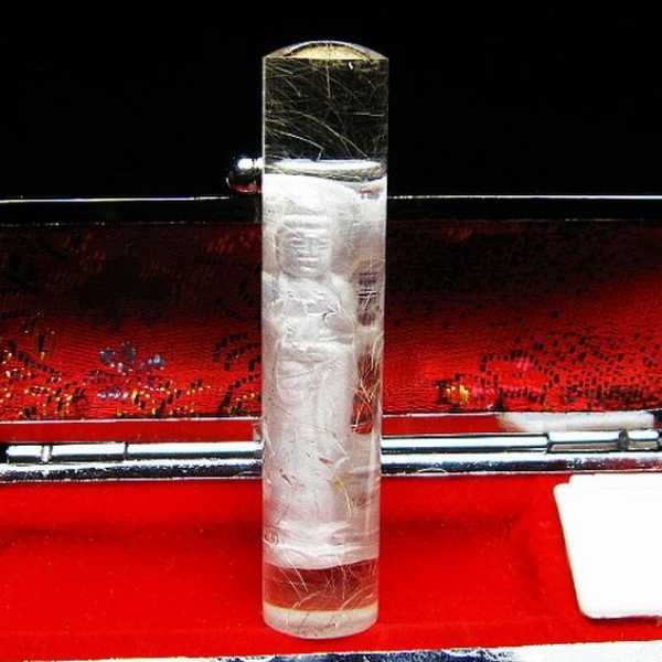 ルチル水晶中彫観音 印材　※別途料金で篆刻可能 12mm [T71-33]