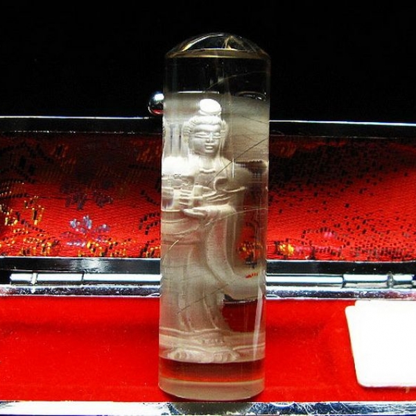 ルチル水晶中彫観音 印材　※別途料金で篆刻可能 18mm [T71-46]