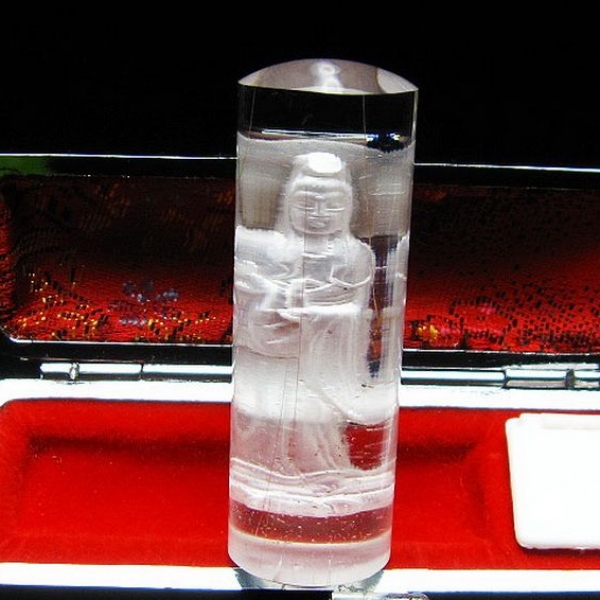 ルチル水晶中彫観音 印材　※別途料金で篆刻可能 20mm [T71-59]