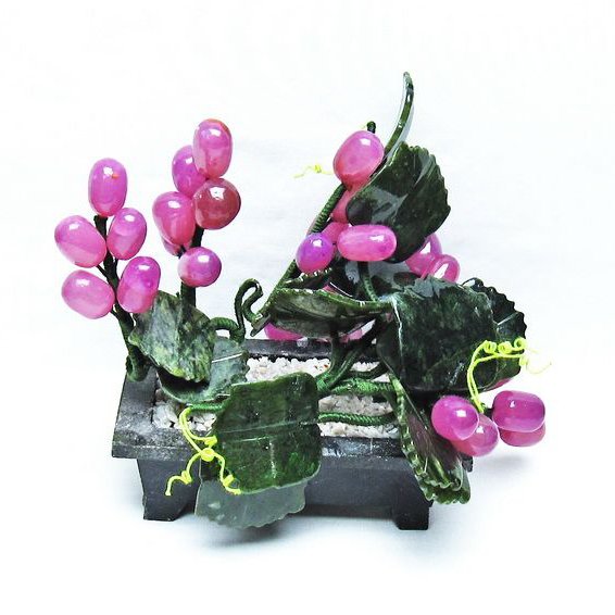 1.3Kg アゲート葡萄鉢植え 置物[T726-1484]