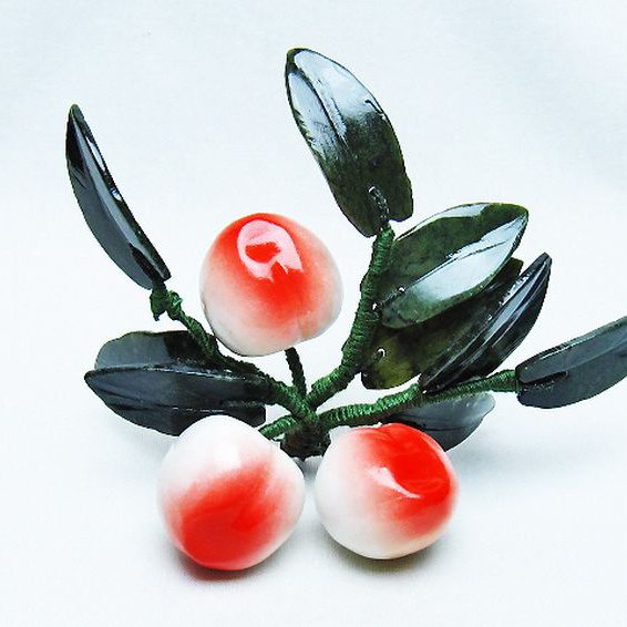 アゲートモモ鉢植え 置物[T726-1571]