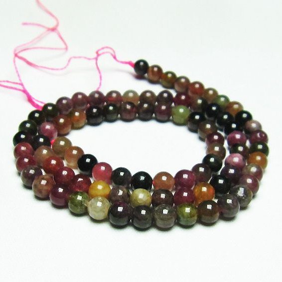 ミックスカラー トルマリン 一連 ビーズ 5mm [t75-6832]