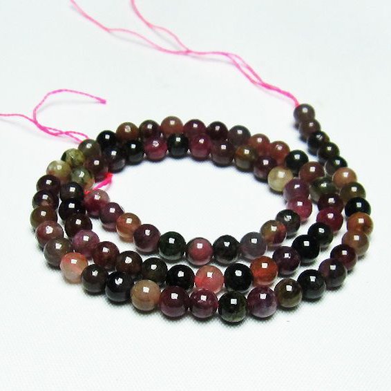 ミックスカラー トルマリン  一連  ビーズ5mm [T75-6892]