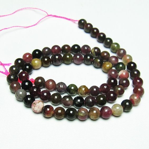 ミックスカラー トルマリン 一連 ビーズ 6mm [t75-6924]