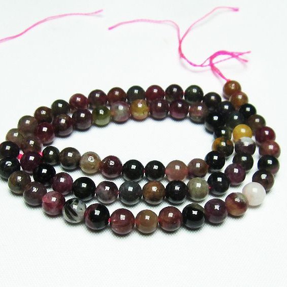 ミックスカラー トルマリン 一連 ビーズ 6mm [t75-6974]