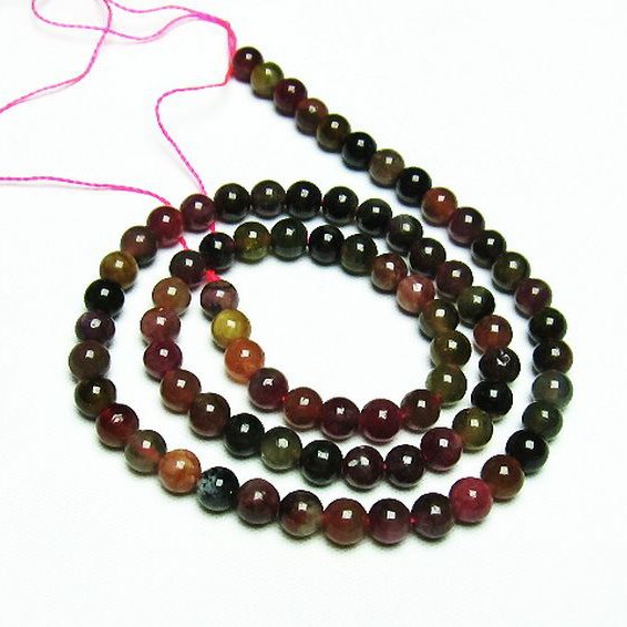 ミックスカラー トルマリン  一連  ビーズ5mm [T75-7112]