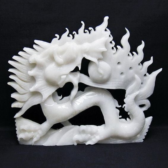 2.1Kg 漢白玉 手彫り 龍 置物 [t757-1981]