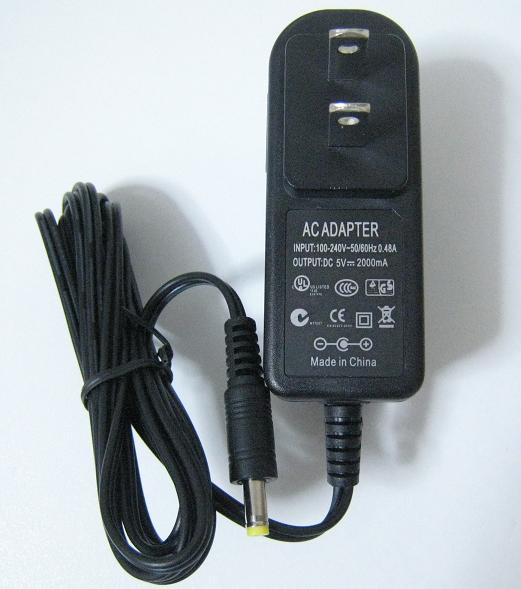 5V/2Aスイッチング安定電源(AC:100-240V, プラグ1.7mmφ)