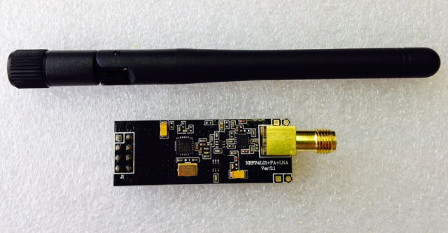 2.4G帯遠距離無線送受信モジュールnRF24L01P+PA+LNA(2DBアンテナ付き)【メール便可】