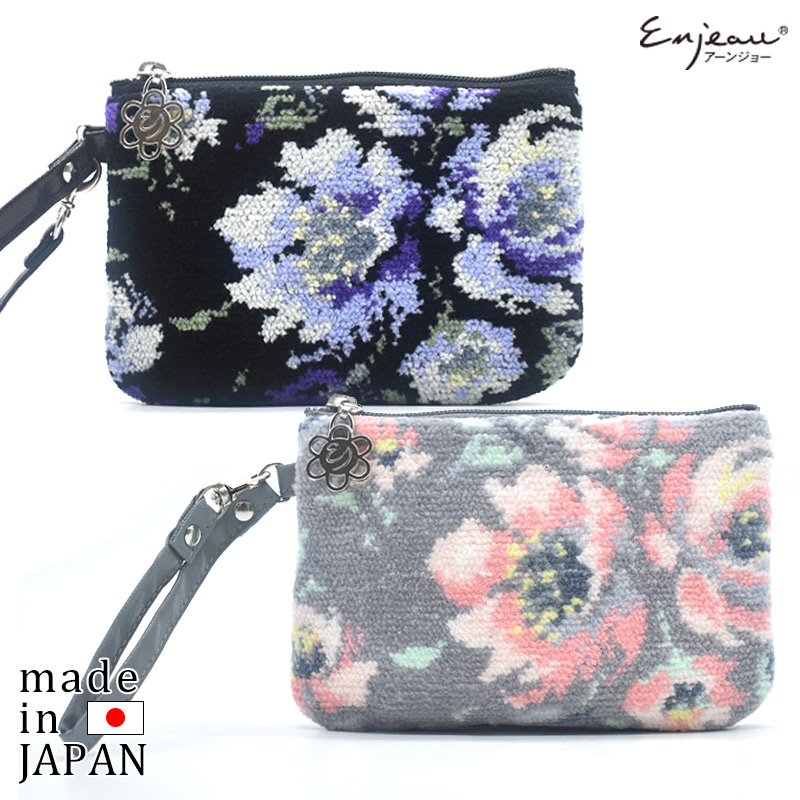 Enjeau(アーンジョー)：ローズソフィア シェニール織 ストラップポーチ 小物入れ ※ネコポス便発送
