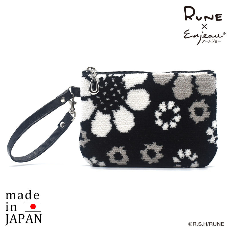 RUNE 内藤ルネ × アーンジョー：ストラップポーチ小 コインケース モノトーンフラワー 2061