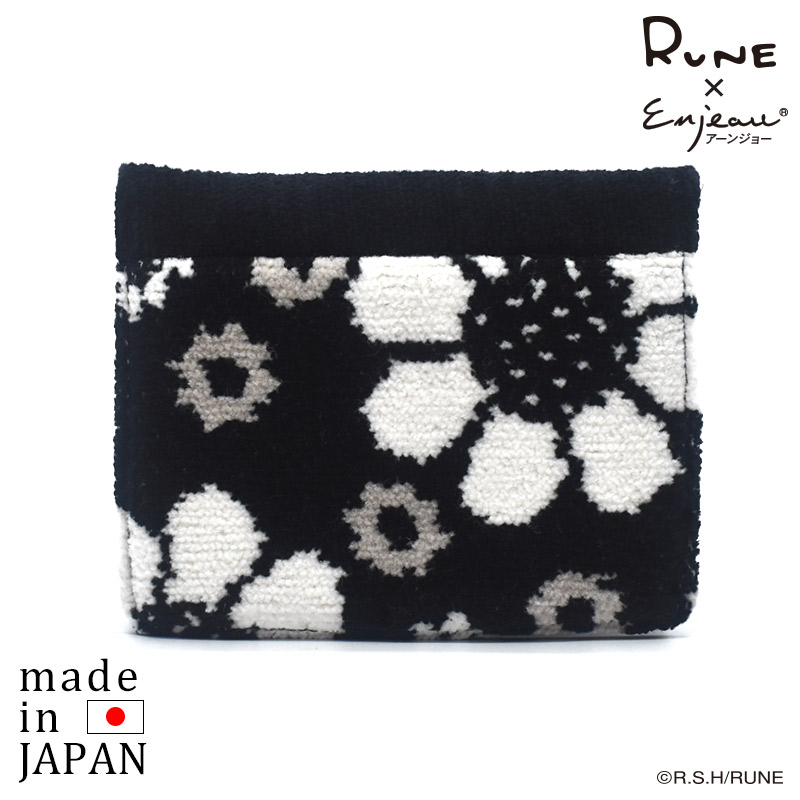 RUNE 内藤ルネ × アーンジョー：二つ折りミニティッシュケース ポケットティッシュケース モノトーンフラワー 2061