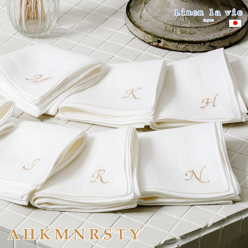 810-5111 リネンラヴィ イニシャル　リネンハンカチ ゴールド