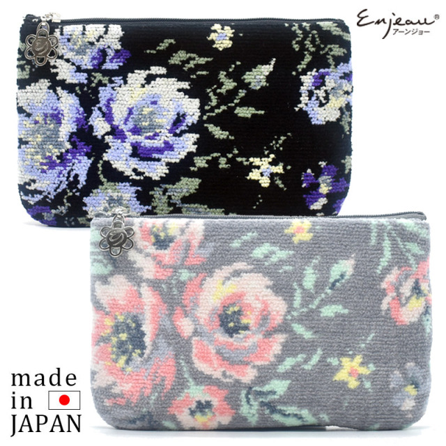 Enjeau(アーンジョー)：日本製 ローズソフィア シェニール織 フラットポーチ ※ネコポス便発送