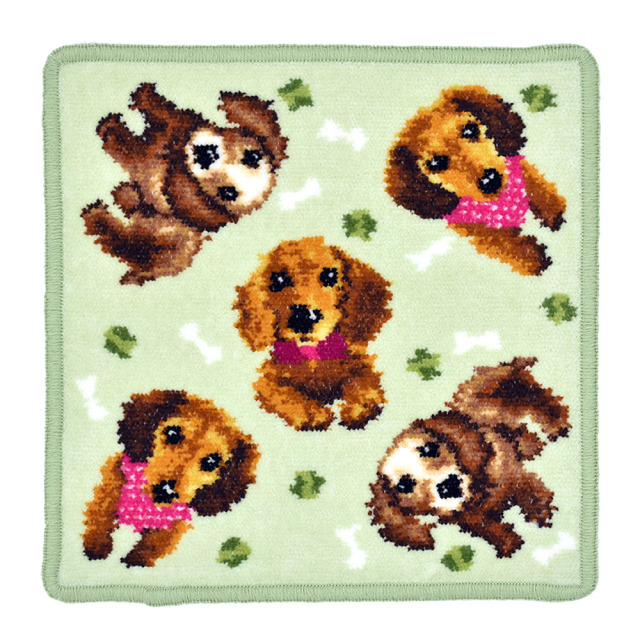 Enjeau(アーンジョー)：【ダックスフンド】(グリーン) ハンカチ ※DM便